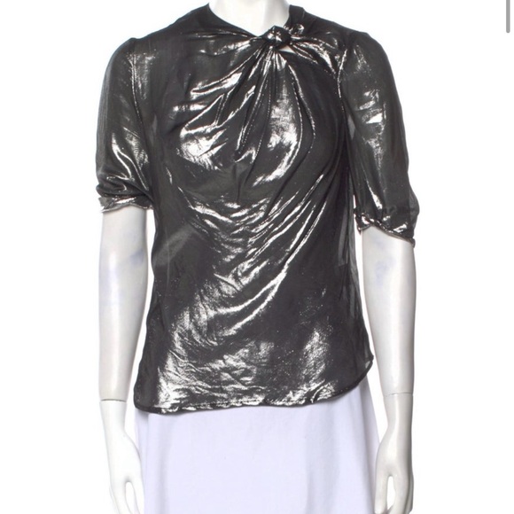 Isabel Marant Tops - Isabel Marant Malo Silk Metallic Gathered Top in SILVER M